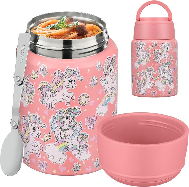 Haweek Soup Thermo for Hot Food Kids 16oz Insulated Food Jar Leakproof Thermo Lunch Container for Kids Wide-Mouth Stainless Steel Lunch Box for School with Handle Folding Spoon(3+)​ - Image 1